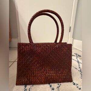 Vintage Brown Woven Tote Bag